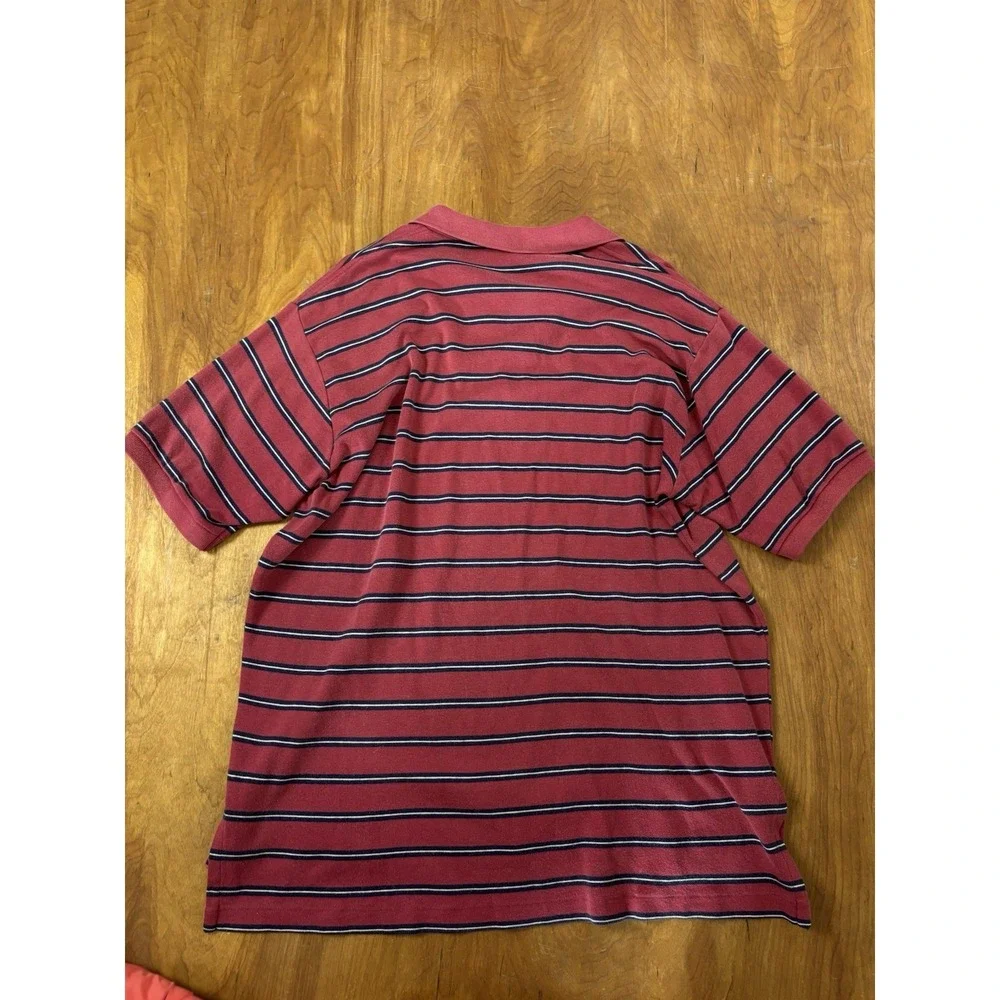 POLO Ralph Lauren Mens L Polo Shirt Red Navy Striped‎ Short Sleeve Preppy Vtg 90